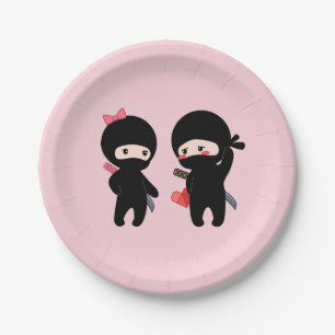 Ninja Pair, ein Junge und ein Mädchen auf Pink Pappteller
