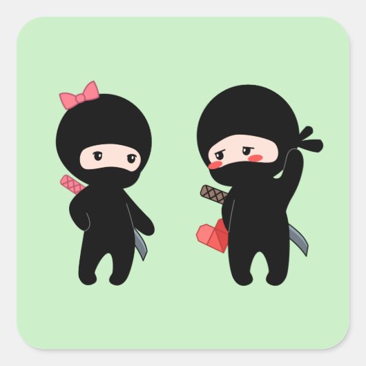 Ninja Pair, ein Junge und ein Mädchen Quadratischer Aufkleber (Vorderseite)