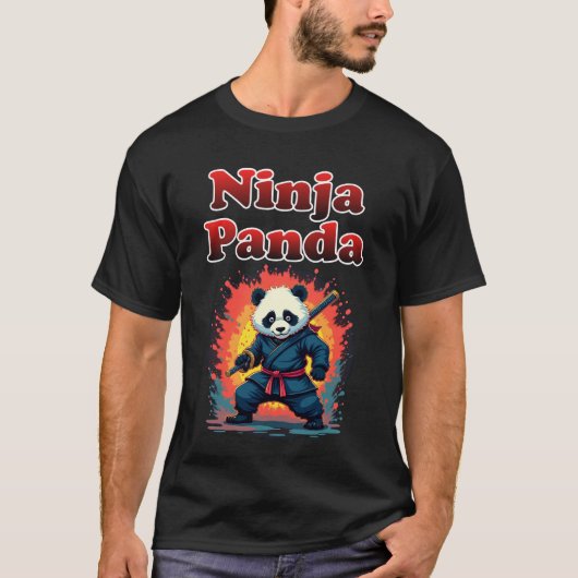 Ninja Panda T - Shirt Niedlich Samurai Style (Vorderseite)