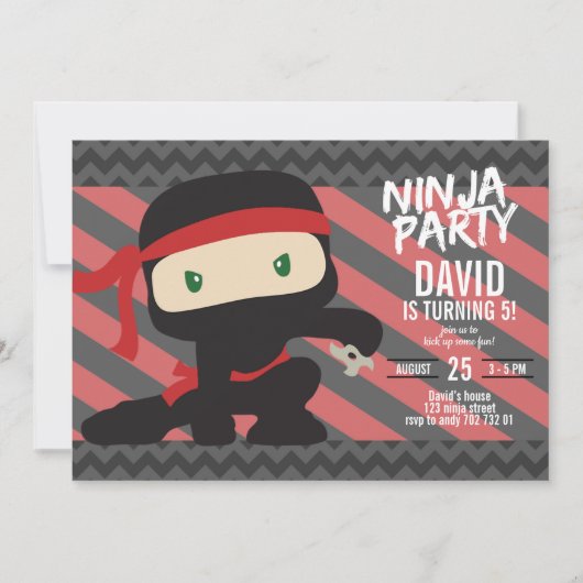 Ninja Party Boy Birthday Karate Einladung (Vorderseite)