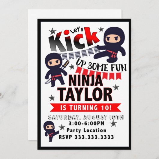 Ninja Party Einladung, Ninja Geburtstag Einladung (Vorne/Hinten)