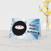 Ninja Pig auf Blue Happy Birthday Karte (Gelbe Blume)