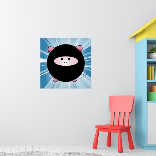 Ninja Pig auf Blue Poster Print (Kinderzimmer 1)