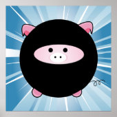 Ninja Pig auf Blue Poster Print (Vorne)