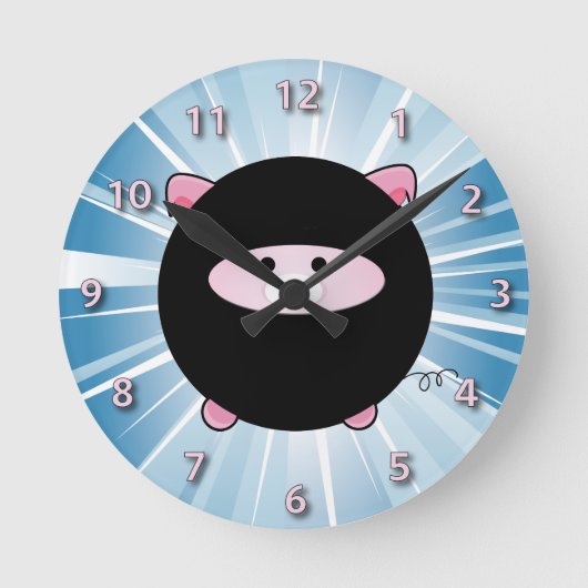 Ninja Pig auf Blue Runde Wanduhr (Vorderseite)