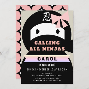 Ninja Pink & Black Girl Geburtstag Einladung