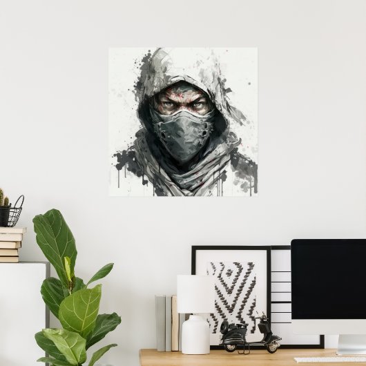 Ninja Portrait Warrior Malerei Historisches Abente Poster (Heimbüro)