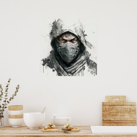 Ninja Portrait Warrior Malerei Historisches Abente Poster (Küche)