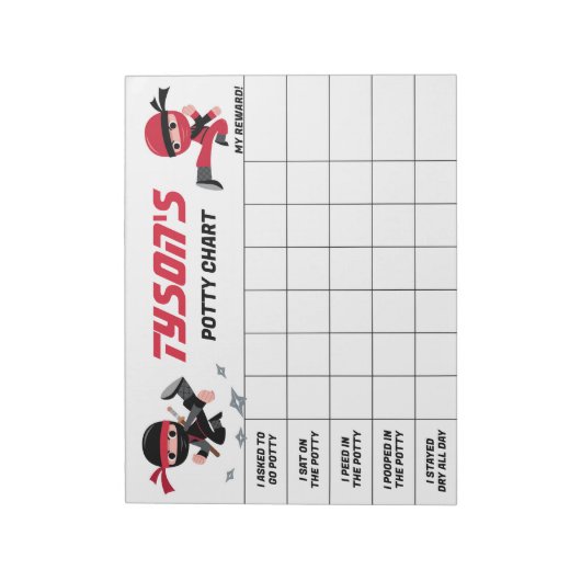 Ninja Potty Chart Personalisiert Name & Aufgaben Notizblock (Rotiert)