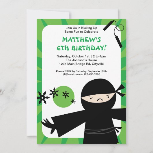 Ninja Power Grüne Einladung (Vorderseite)