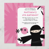 Ninja Power Rosa Einladung (Vorne/Hinten)