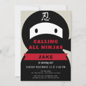 Ninja Red & Black Boy Birthday Einladung (Vorderseite)