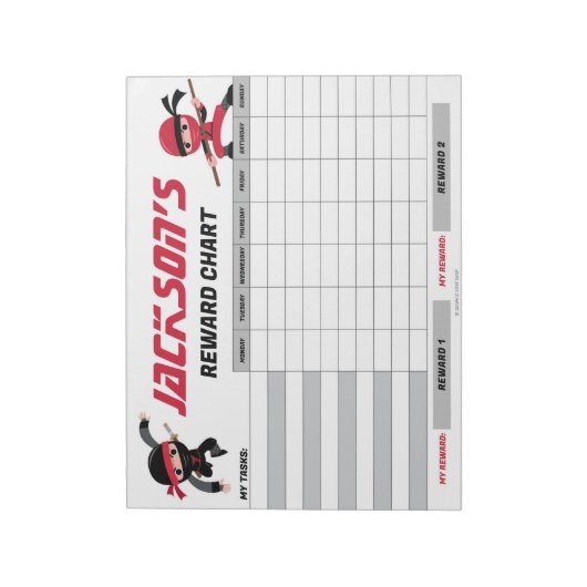Ninja Red Black Rewards Chart Personalisierte Aufg Notizblock (Rotiert)