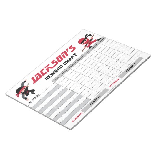 Ninja Red Black Rewards Chart Personalisierte Aufg Notizblock (angewinkelt)