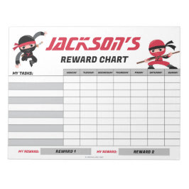 Ninja Red Black Rewards Chart Personalisierte Aufg Notizblock