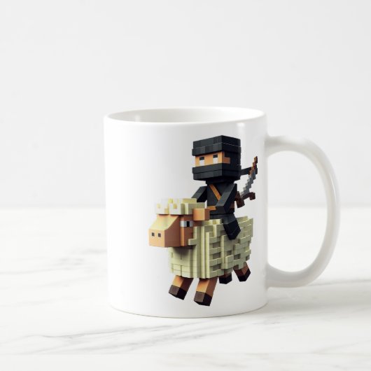 Ninja-Reiter-Schaf-Block-Style-Charakter-Pixel-Art Kaffeetasse (Rechts)