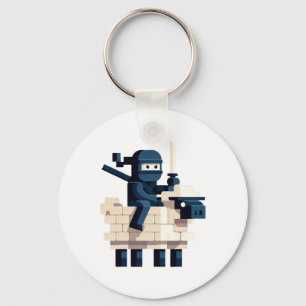 Ninja-Reiter-Schaf-Blockstil-Charakter-Pixelkunst Schlüsselanhänger