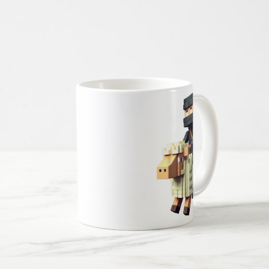 Ninja Riding Sheep Block Style Character Pixel Art Kaffeetasse (VorderseiteRechts)