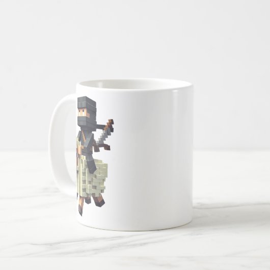 Ninja Riding Sheep Block Style Character Pixel Art Kaffeetasse (Vorderseite Links)
