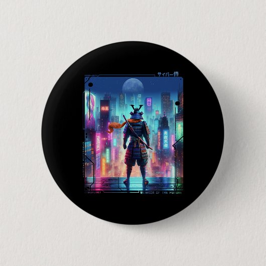 Ninja Samurai Electric Pole in Japanisch Retro Cyb Button (Vorderseite)