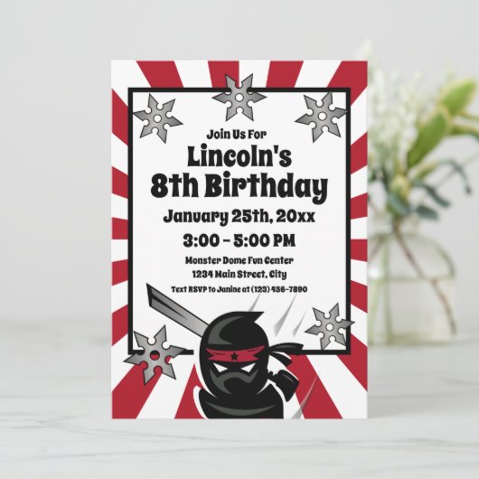 Ninja Samurai Warrior Kids Boys Birthday Party Einladung (Stehend Vorderseite)