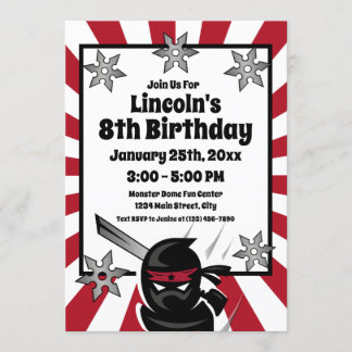 Ninja Samurai Warrior Kids Boys Birthday Party Einladung