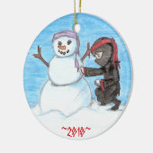 Ninja Schneemann Keramikornament (Links)