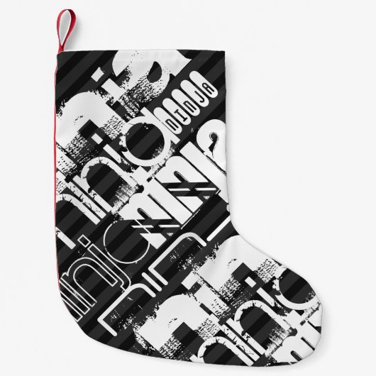 Ninja; Schwarz & Dunkelgrau Streifen Kleiner Weihnachtsstrumpf (Vorderseite)