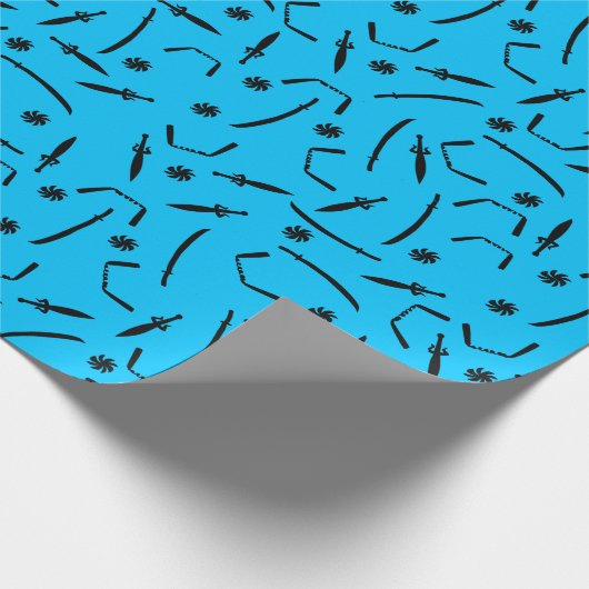 Ninja-Schwert und Zubringer-Sternen-Muster Schwarz Geschenkpapier (Ecke)