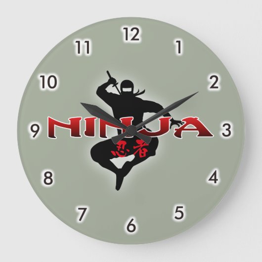 Ninja Silhouette Große Wanduhr (Vorderseite)