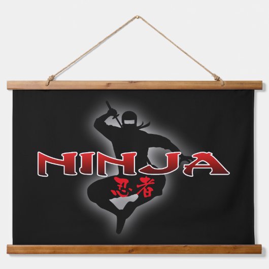 Ninja Silhouette Wandteppich Mit Holzrahmen (Vorne)