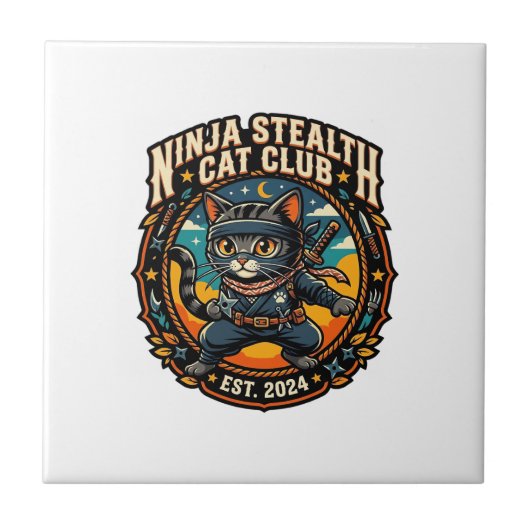 Ninja-Stealth-Katze Katzenmutter-Geschenkidee - Ni Fliese (Vorderseite)