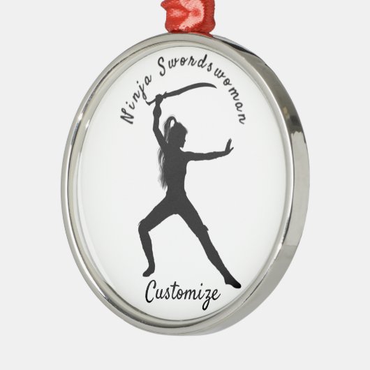 Ninja Swordswoman Silhouette Thunder_Cove Ornament Aus Metall (Links)