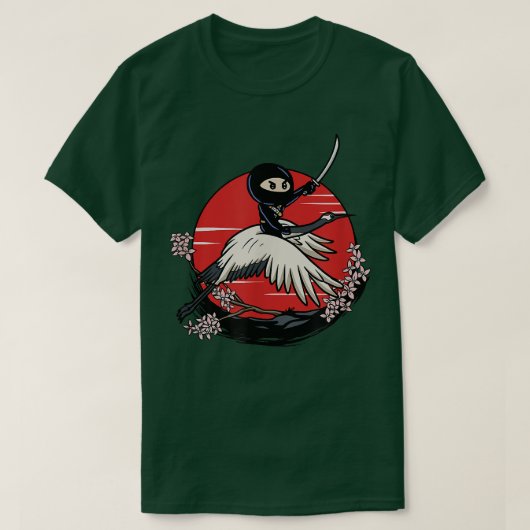 Ninja Tomo Riding Crane Japanese Fantasy Anime  T-Shirt (Design vorne)