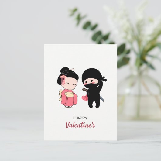 Ninja und Geisha Happy Valentine Feiertagspostkarte (Stehend Vorderseite)