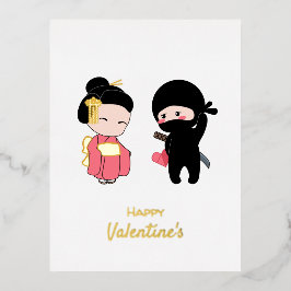 Ninja und Geisha Happy Valentine Folien Feiertagspostkarte