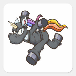 Ninja unicorn läuft wütend Cartoon Quadratischer Aufkleber