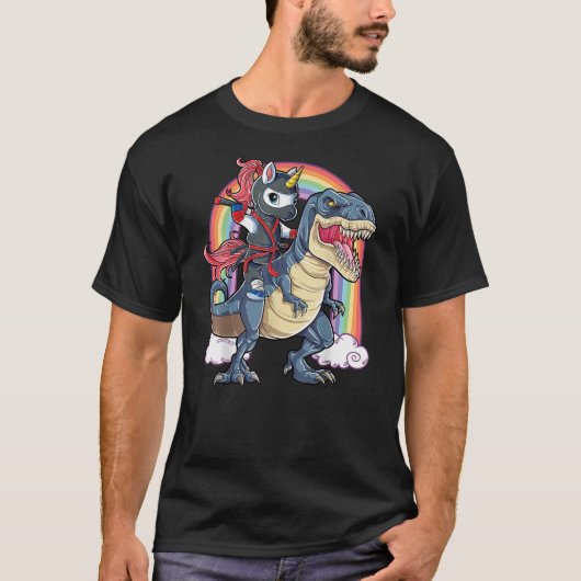 Ninja Unicorn Riding Dinosaur T rex Funny Men Wome T-Shirt (Vorderseite)