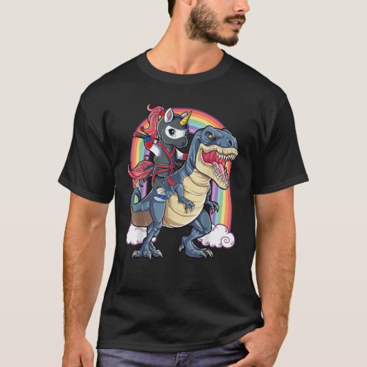 Ninja Unicorn Riding Dinosaur T rex T-Shirt (Vorderseite)