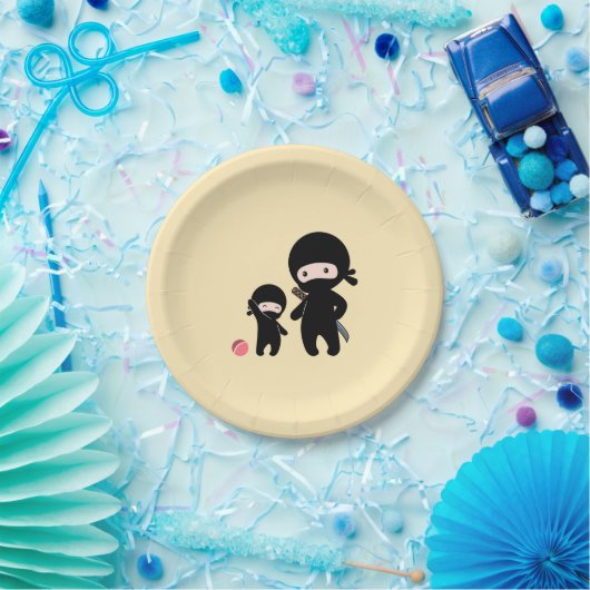 Ninja Vater und Kind auf Gelb Pappteller (Party)