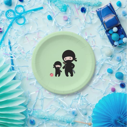 Ninja Vater und Kind auf Grün Pappteller (Party)