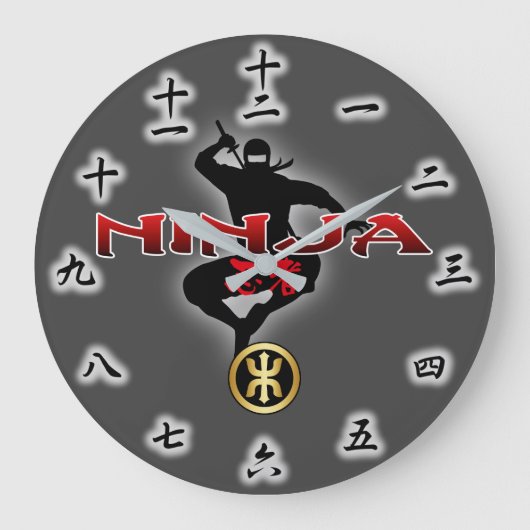 Ninja Warrier Silhouette Große Wanduhr (Vorderseite)