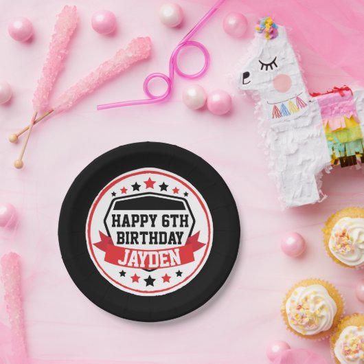 Ninja Warrior Birthday Black and Red Party Pappteller (Party)