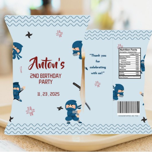 Ninja Warrior Birthday Favor Chip Bag Wrapper Flyer