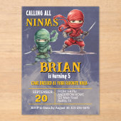 Ninja Warrior Birthday Party Acryleinladungen (Vorderseite)