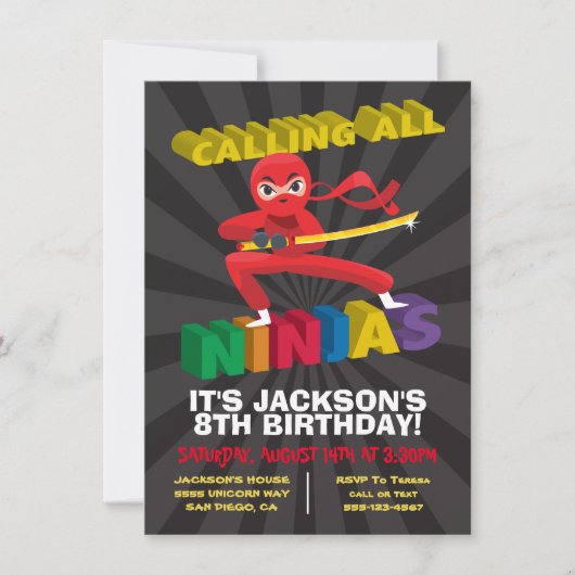 Ninja Warrior Birthday Party Einladung (Vorderseite)