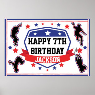 Ninja Warrior Birthday Party Red & Blue Poster
