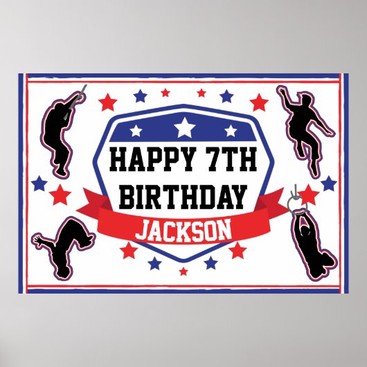 Ninja Warrior Birthday Party Red & Blue Poster (Vorne)