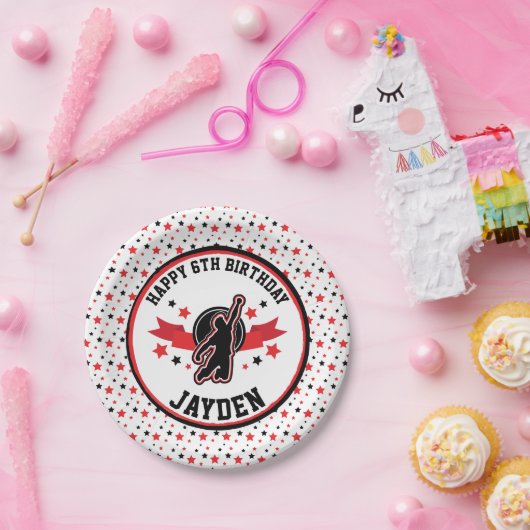 Ninja Warrior Black and Red Birthday Party Pappteller (Party)