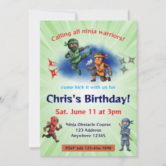 Ninja Warrior Geburtstag Einladung (Vorderseite)